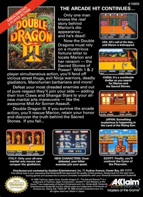 Double Dragon III - The Sacred Stones (USA) box cover back